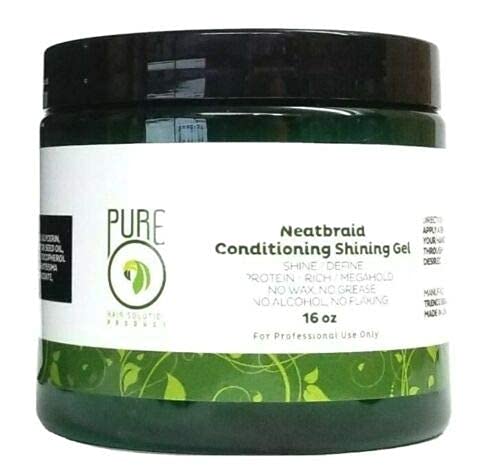 Pure O Natural Neatbraid Professional Conditioning Shining Gel, Protein-Rich Edge & Braid Styling Gel, No Wax, No Grease, No Flaking, 16 Oz