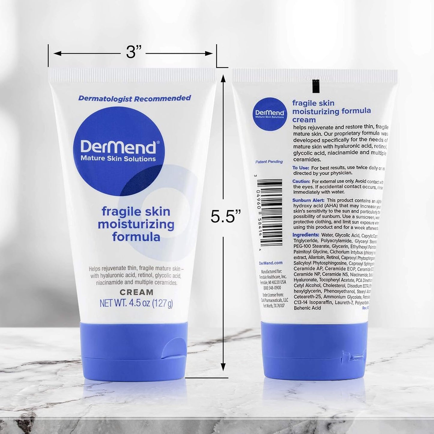 Dermend Fragile Skin Moisturizing Cream for Mature Skin, Anti-Wrinkle Daily Moisturizer with Ceramides for Face & Body, 4.5 Oz