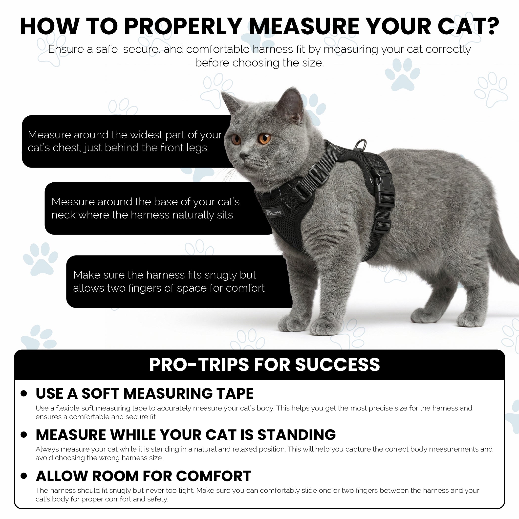 Size Guide for Escape-Proof Cat Harness Set