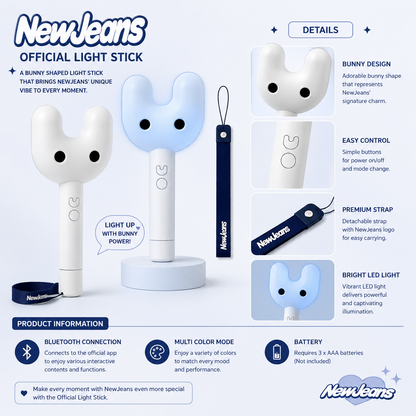 NEWJEANS Official Light Stick, K-Pop Fan Concert Light Stick with Carry Strap & Display Stand
