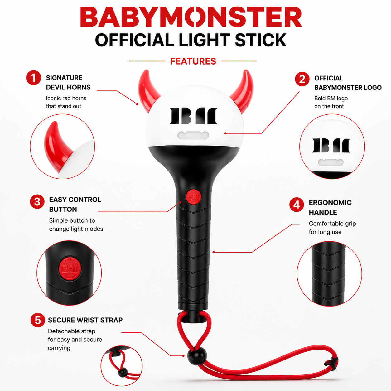 BABYMONSTER Official Light Stick with Random Selfie Photocard, K-Pop Fan Collectible Concert Light Stick