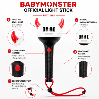 BABYMONSTER Official Light Stick with Random Selfie Photocard, K-Pop Fan Collectible Concert Light Stick