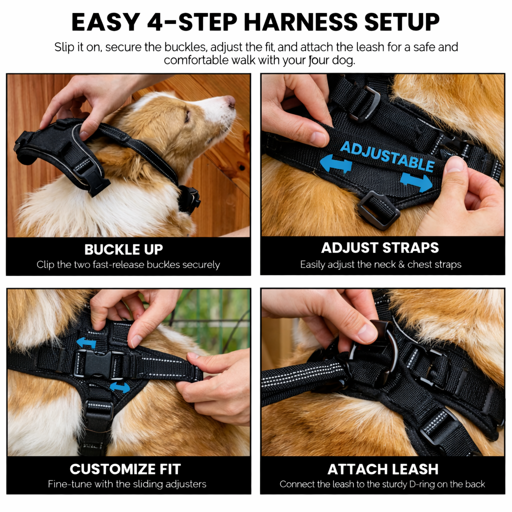 Size Guide for Adjustable No Pull Tactical Dog Harness