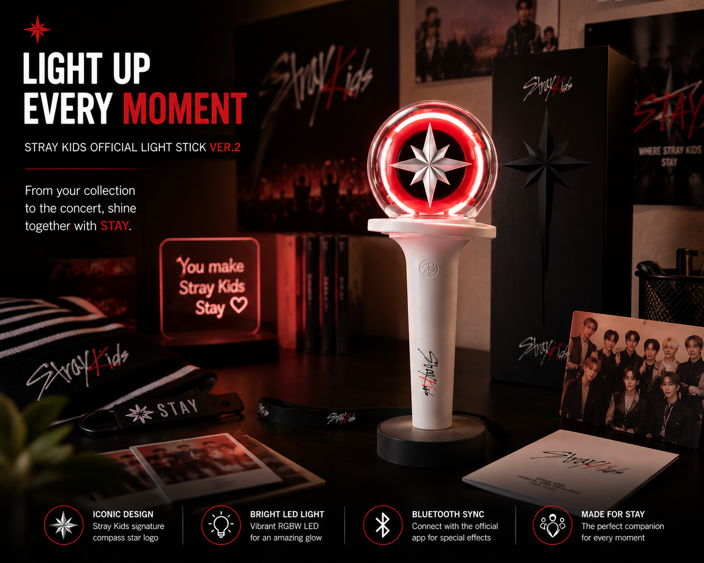 Stray Kids Official Light Stick Ver.2, K-Pop Concert Fan Light Stick Collectible Merchandise