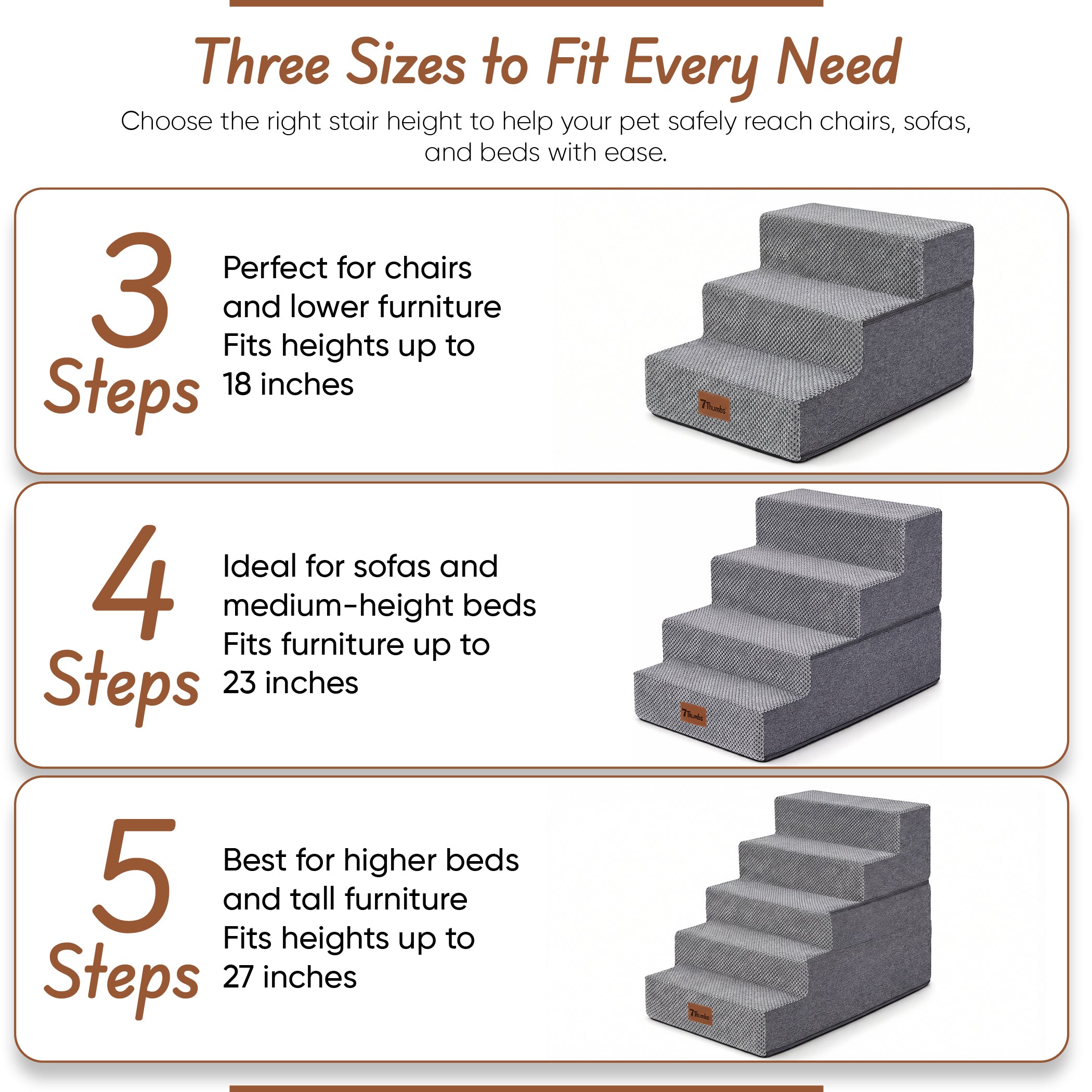 Size Guide for Foldable Foam Dog Stairs Ramp