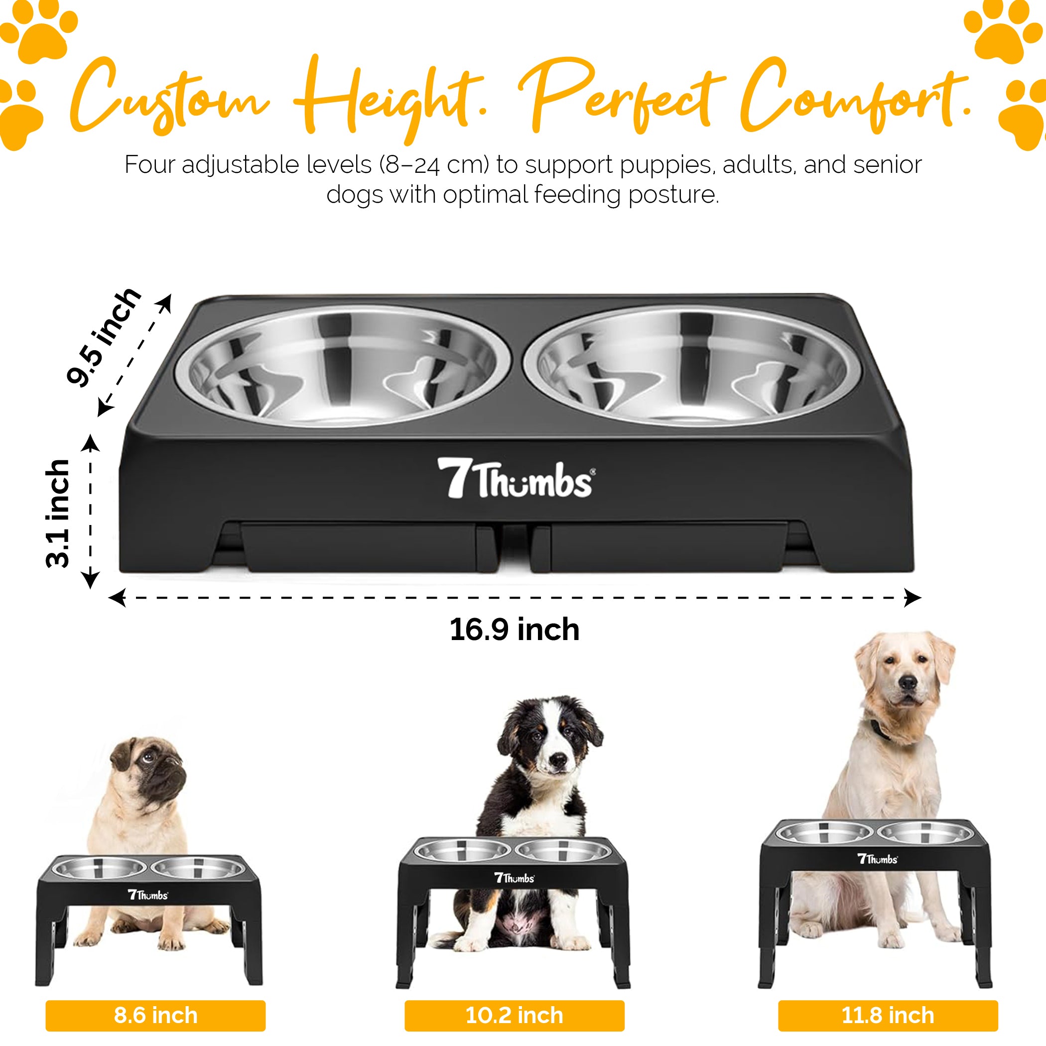 Size Guide for Adjustable Dog Bowl Stand