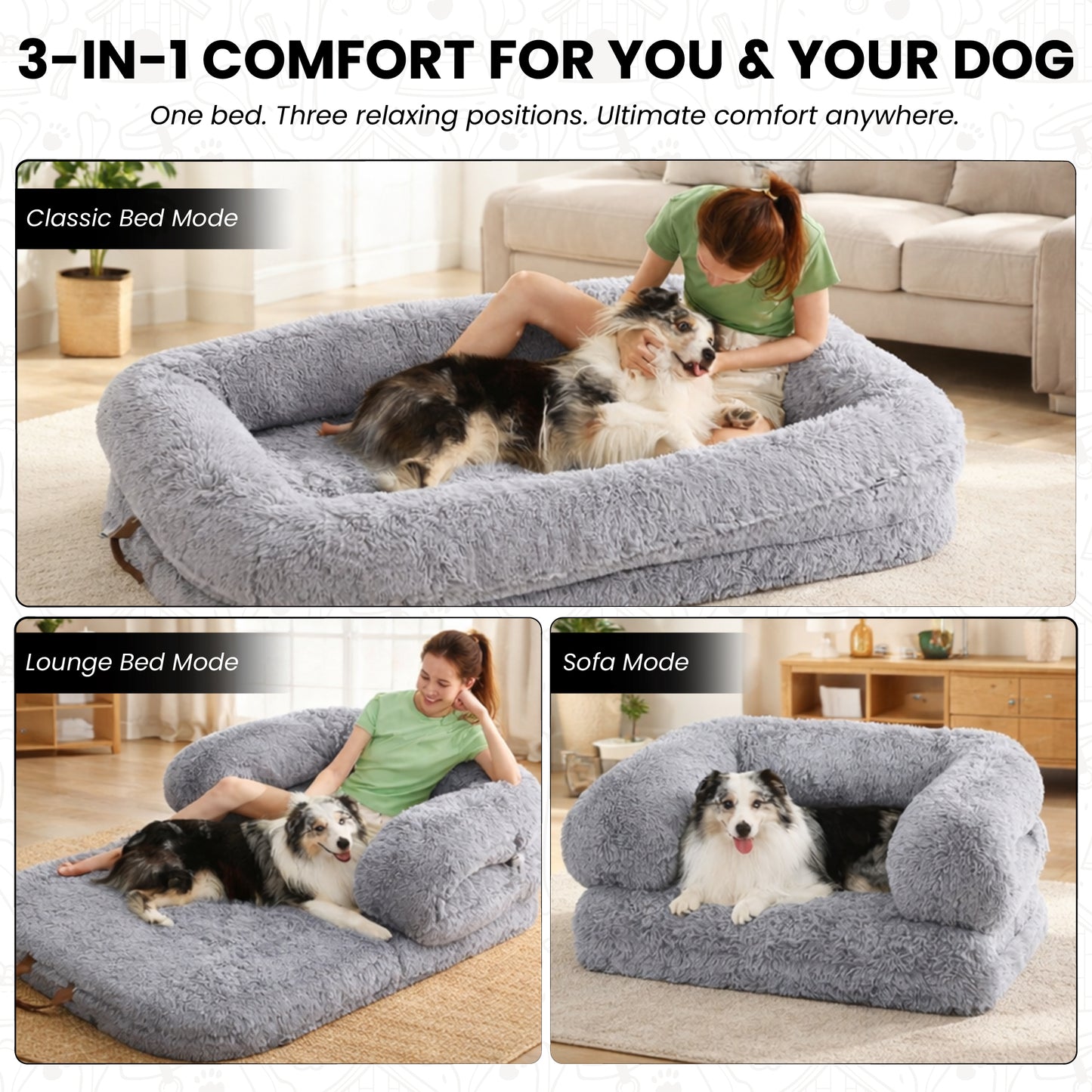 3-in-1 Folding Human Dog Bed with Orthopedic Foam