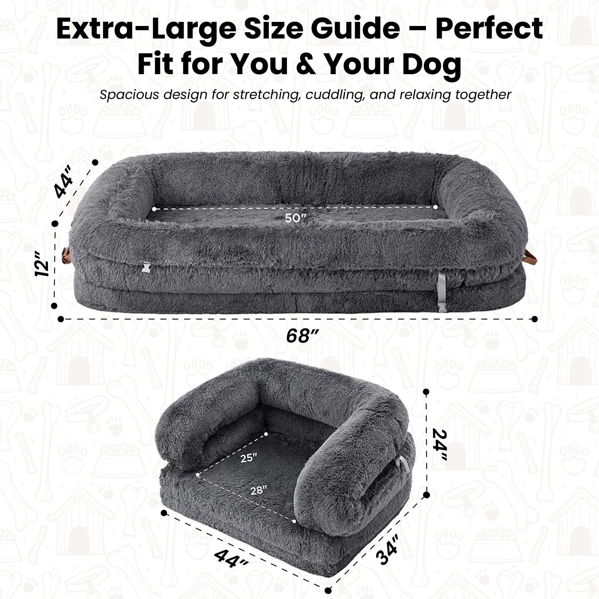 Size Guide for 3-in-1 Folding Human Dog Bed with Orthopedic Foam
