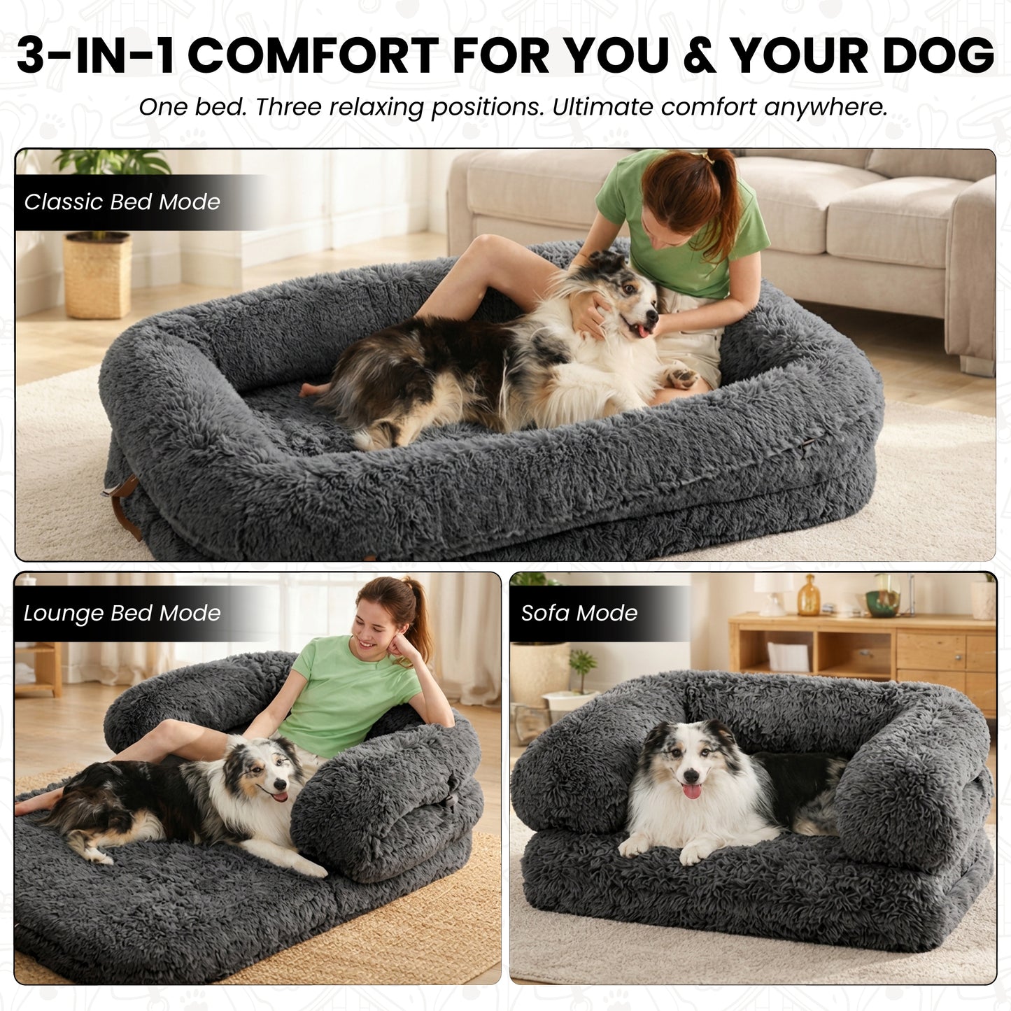 3-in-1 Folding Human Dog Bed with Orthopedic Foam