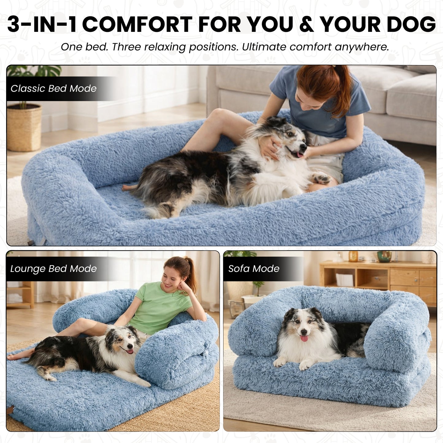 3-in-1 Folding Human Dog Bed with Orthopedic Foam