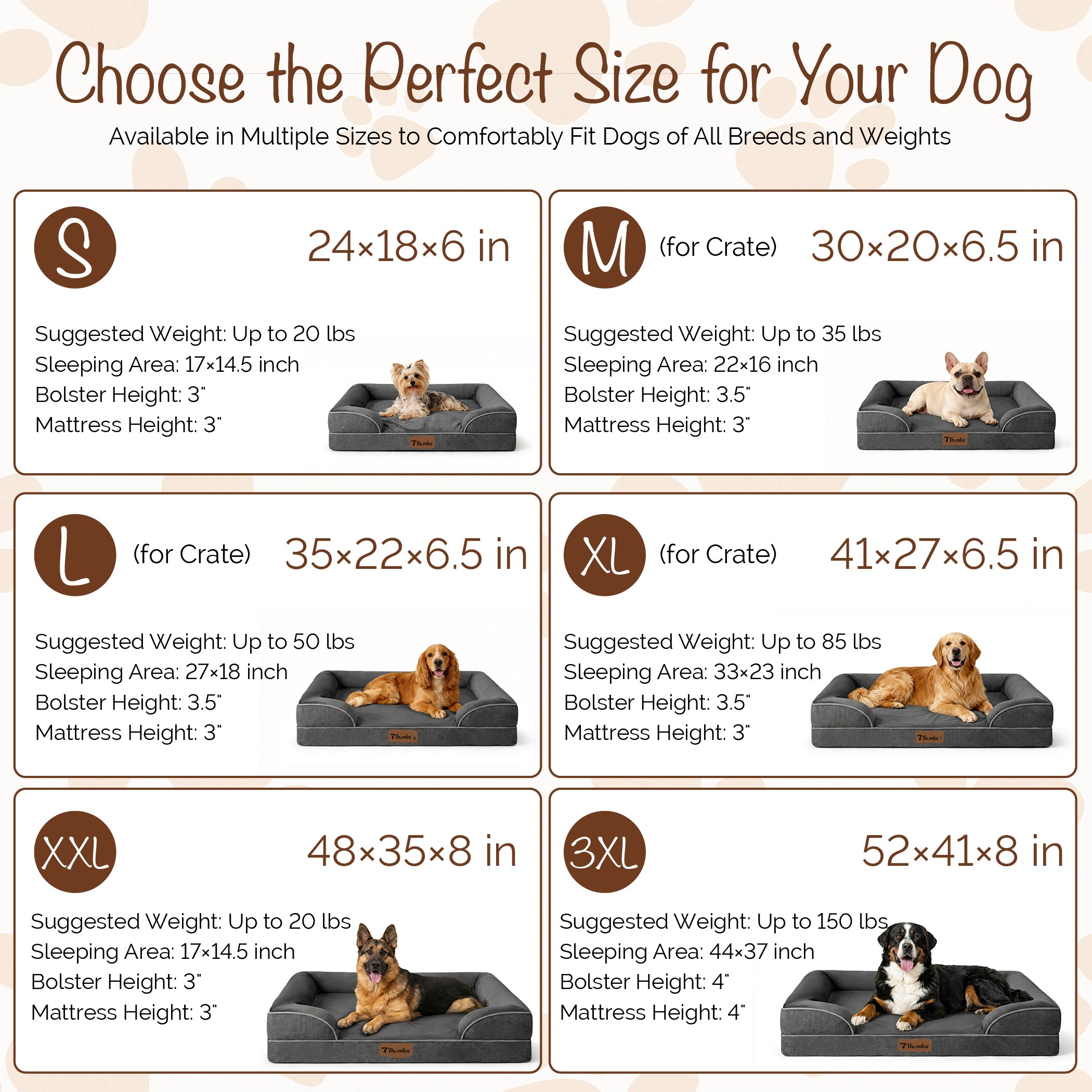 Size Guide for Orthopedic Dog Bed